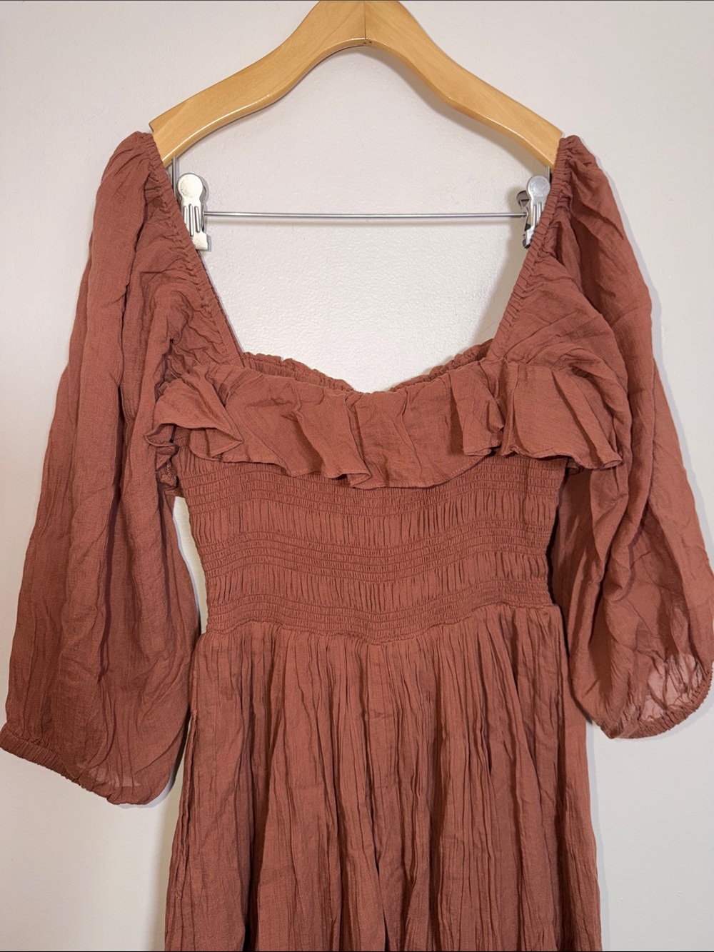 NWT Free People Oasis Midi Dress Honey Topaz Brown Smocked Cotton Size S - Picture 6 of 7